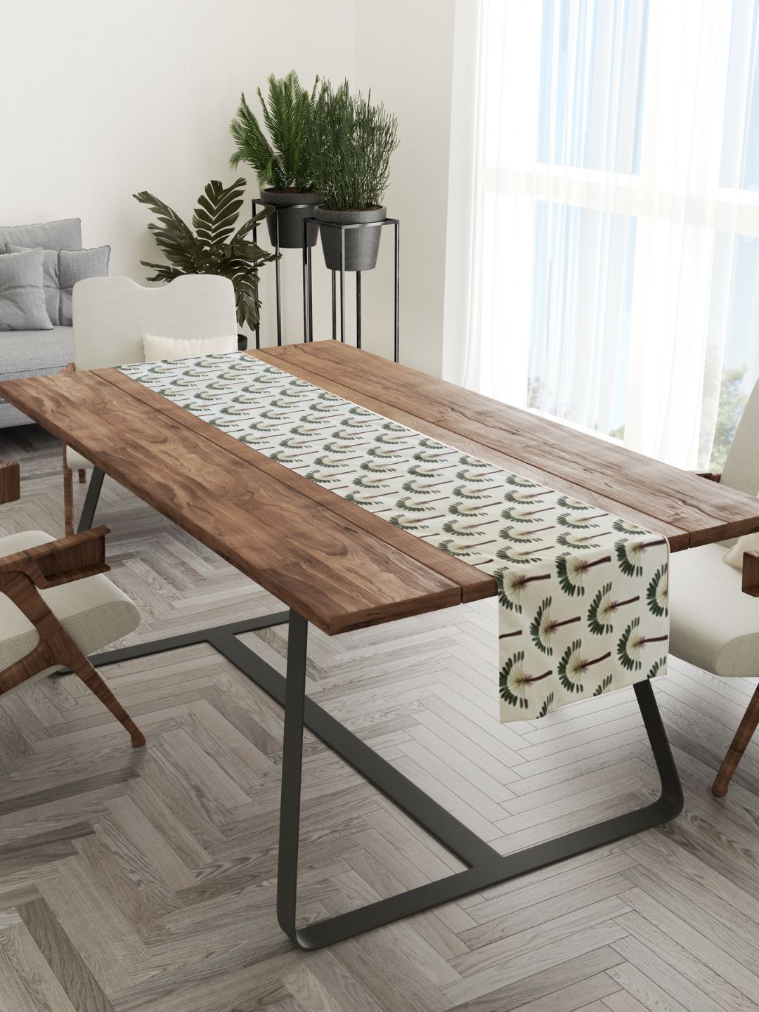 

Tasseled Home White & Green Palm Printed Rectangular Table Runner