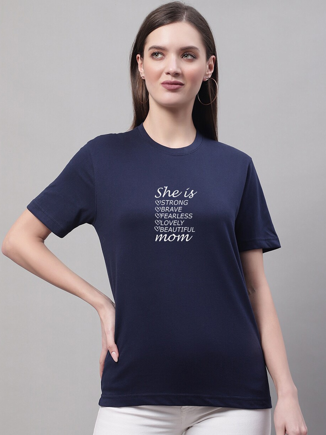 

Miaz Lifestyle Typography Printed Round Neck Pure Cotton T-shirt, Navy blue