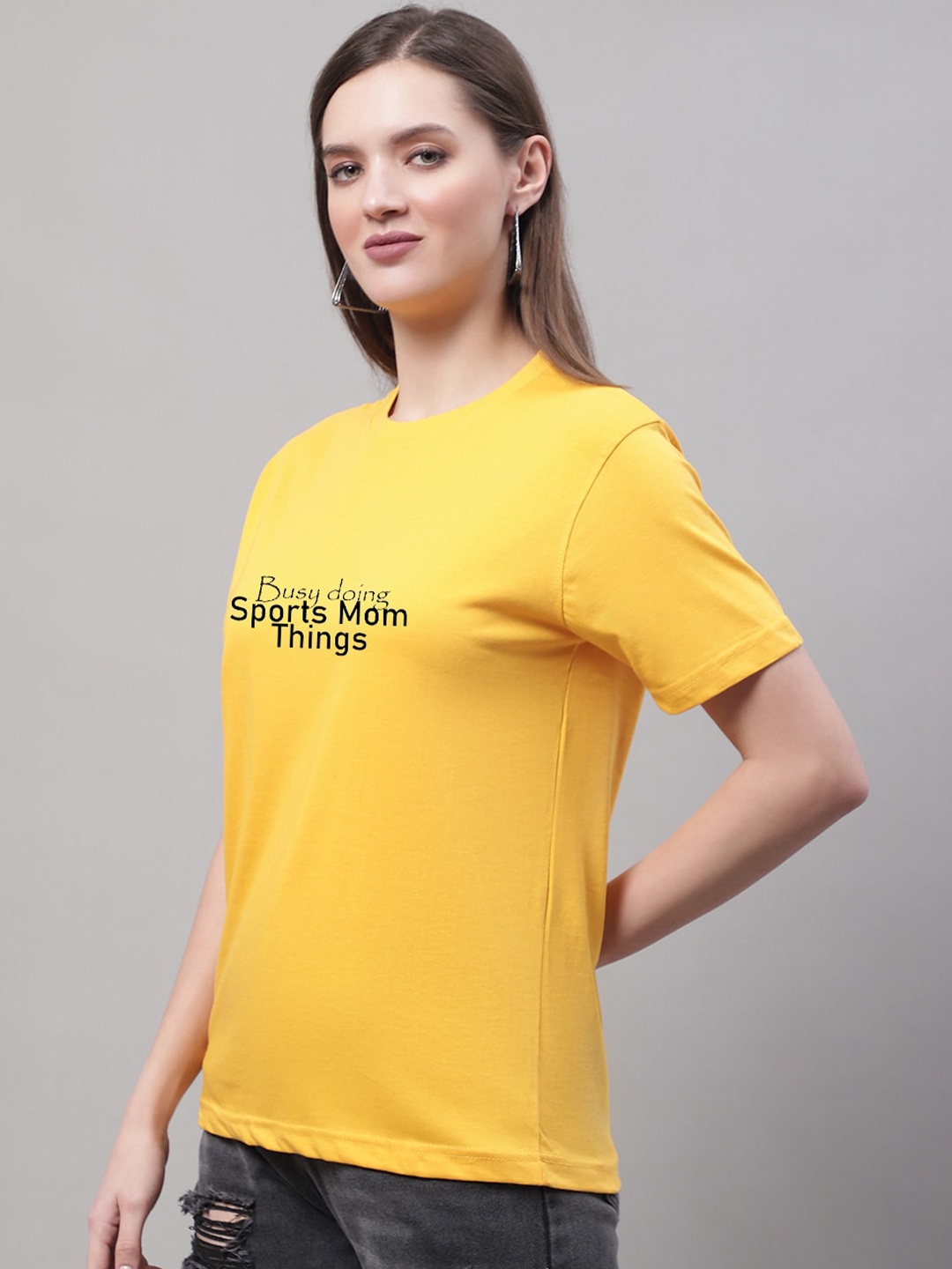 Miaz Lifestyle Typography Printed Round Neck Cotton Regular T-shirt, Yellow