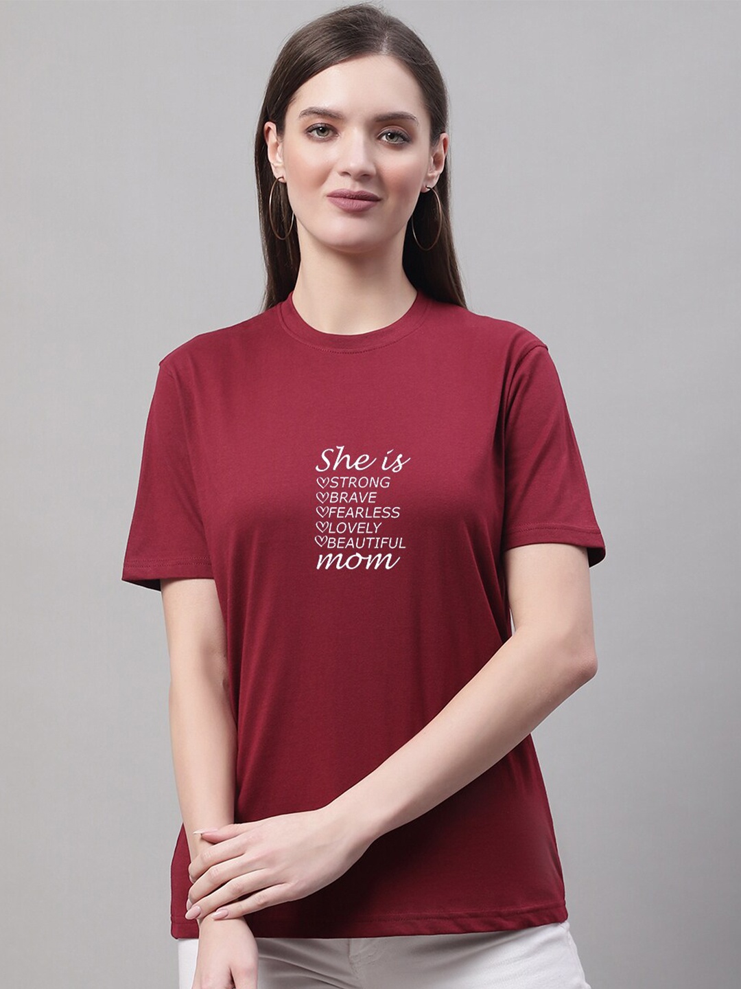 Miaz Lifestyle Typography Round Neck Cotton T-Shirt, Maroon