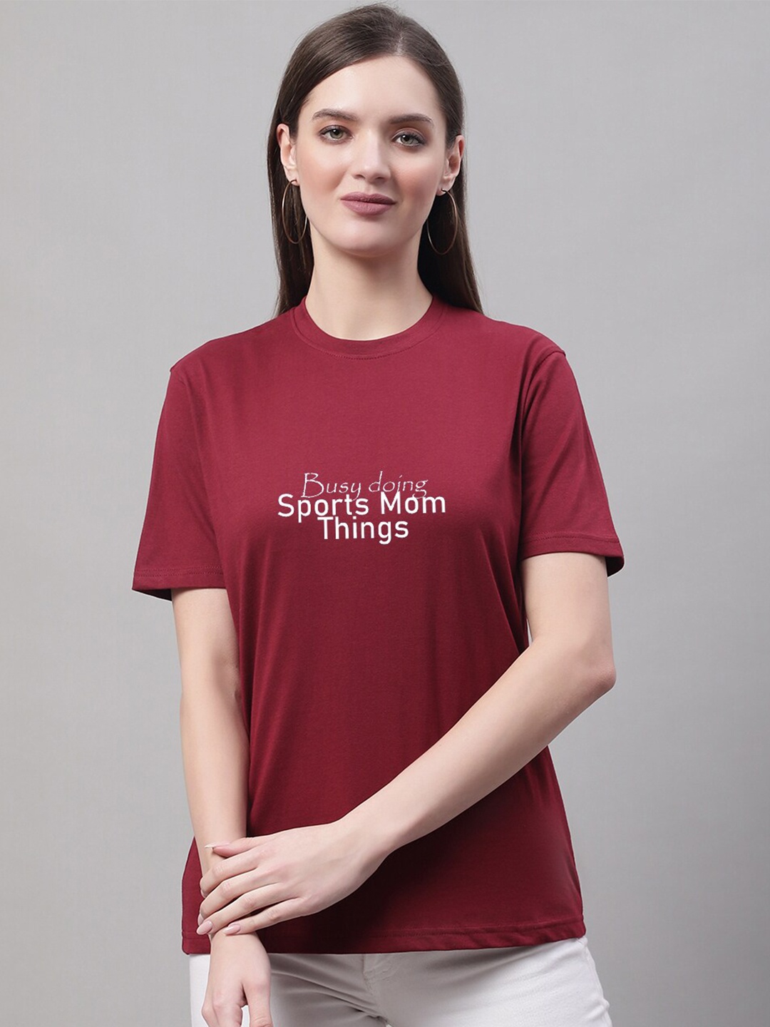Miaz Lifestyle Typography Round Neck Cotton T-Shirt, Maroon