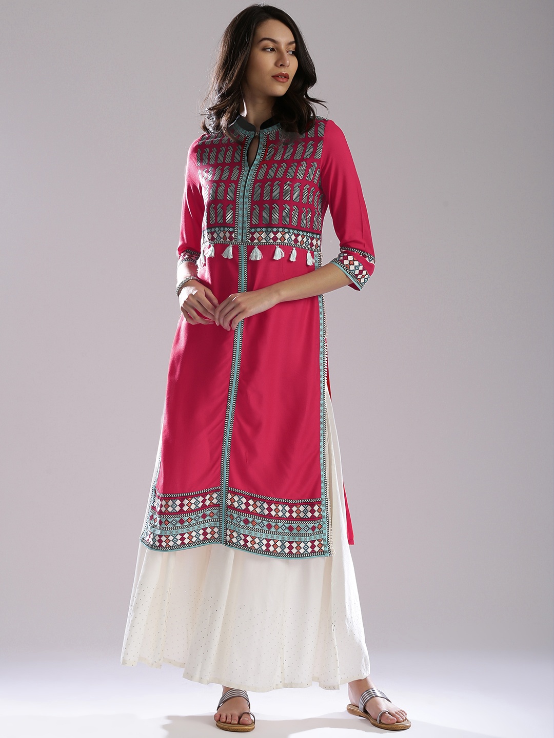 

W Women Pink Printed Straight Kurta