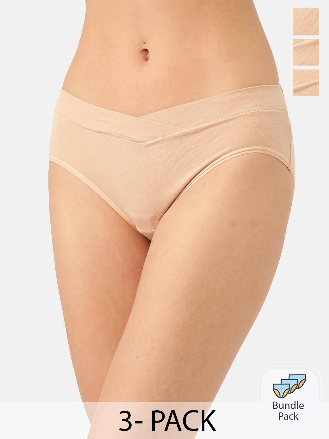 

Inner Sense Pack Of 3 Anti Microbial V-Band Hipster Briefs, Beige