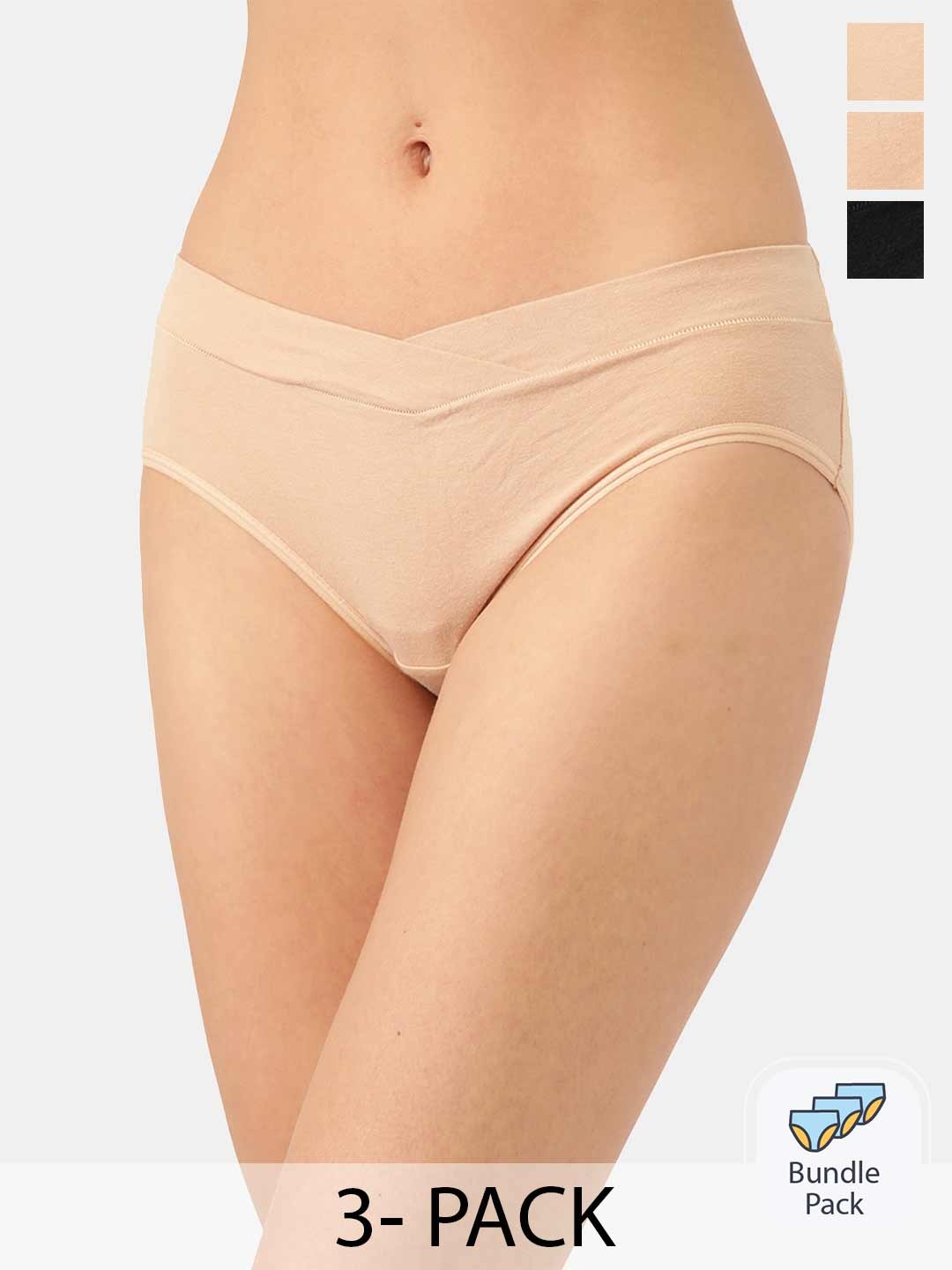 

Inner Sense Pack Of 3 Anti Microbial V-Band Hipster Briefs, Beige