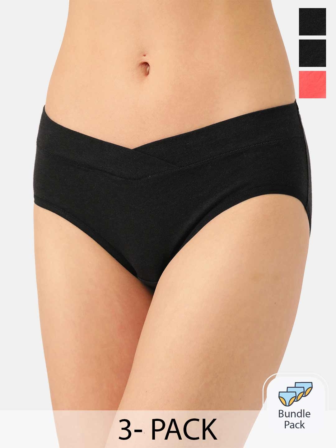 

Inner Sense Pack Of 3 Anti Microbial V-Band Hipster Briefs, Black