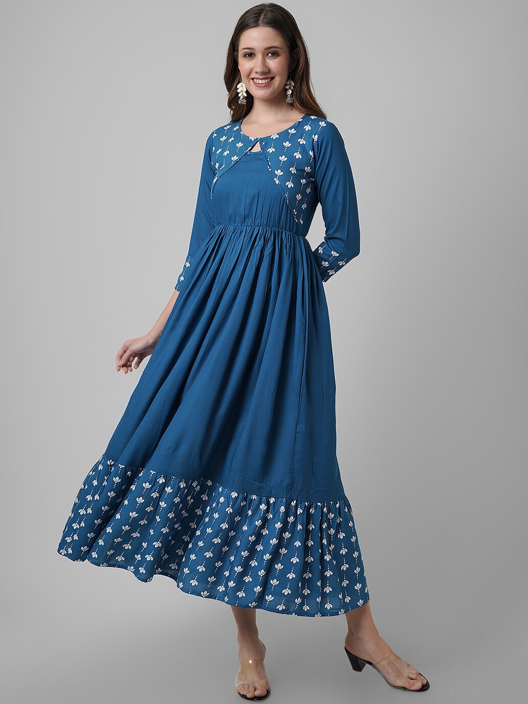 

DAEVISH Ethnic Motifs Printed Work Anarkali Kurta, Blue