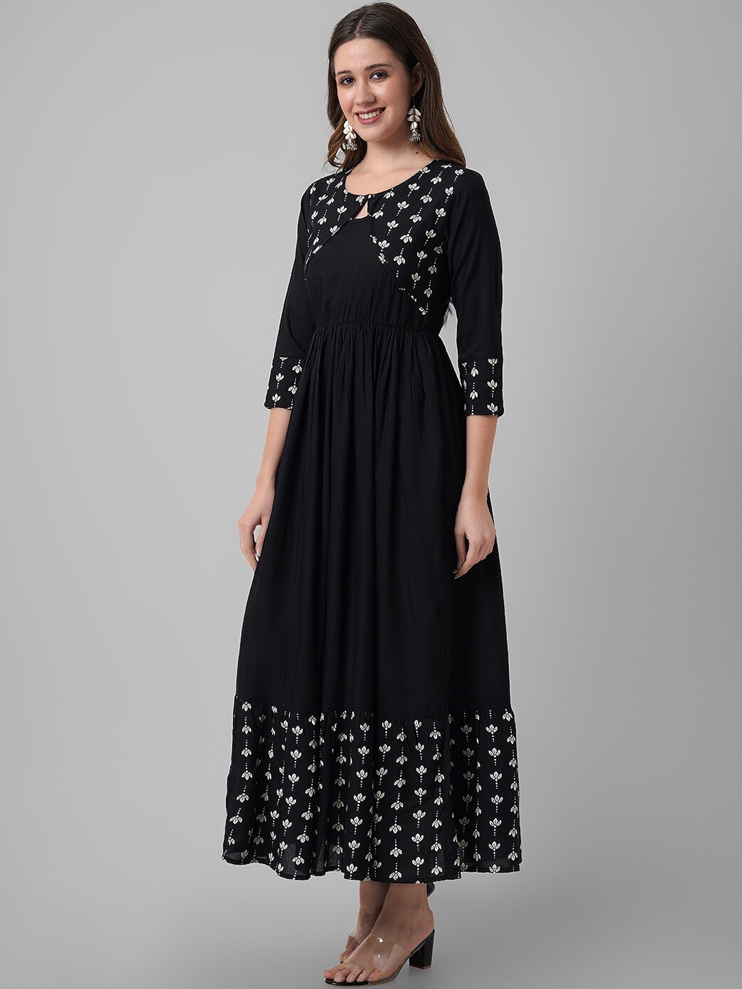 

DAEVISH Ethnic Motifs Printed Work Anarkali Kurta, Black