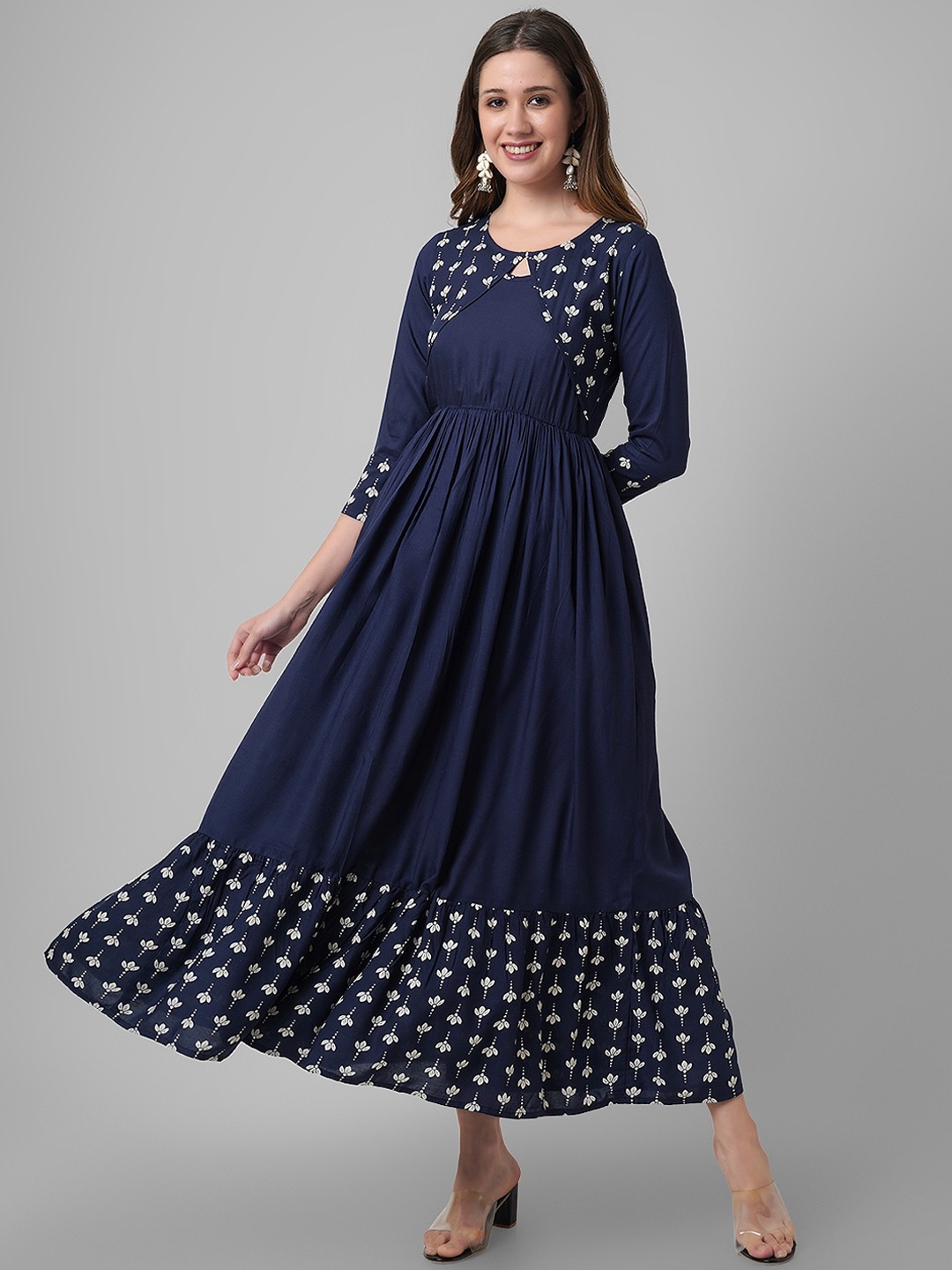 

DAEVISH Ethnic Motifs Printed Work Anarkali Kurta, Blue