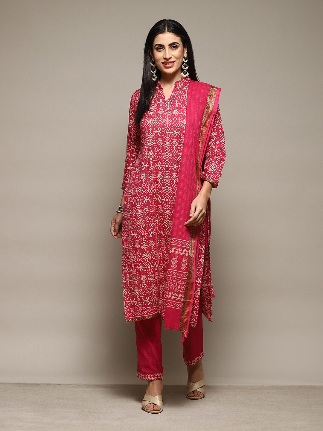 

Biba Ethnic Motifs Printed Unstitched Dress Material, Pink
