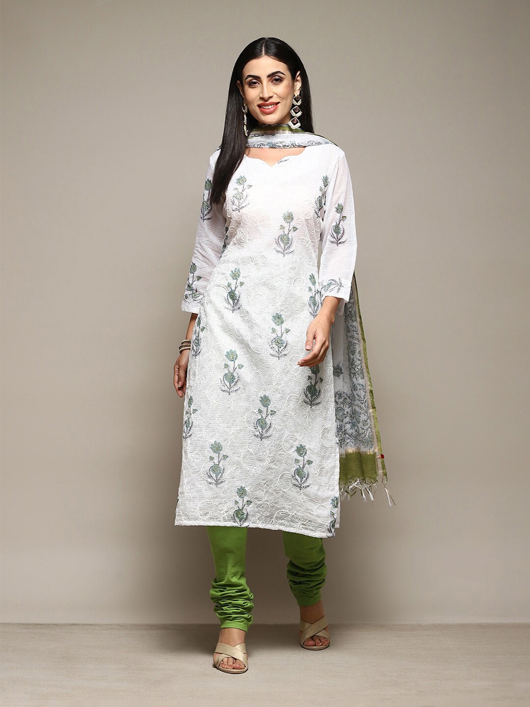 

Biba Floral Embroidered Unstitched Dress Material, White