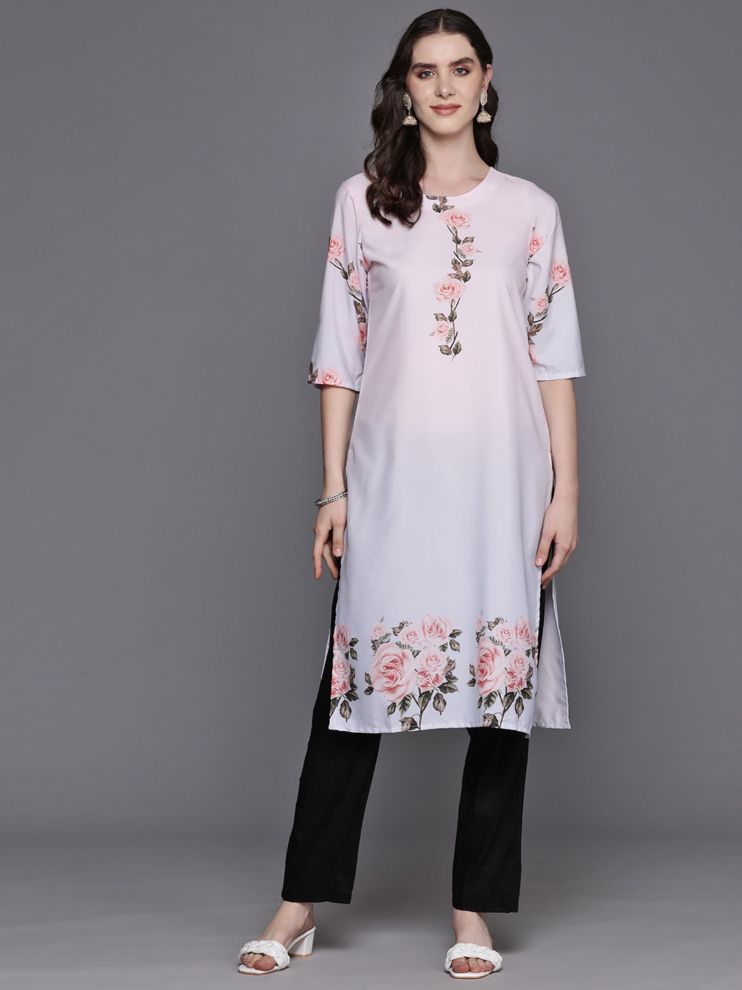 

Ahalyaa Women Floral Printed Crepe Kurta, Pink