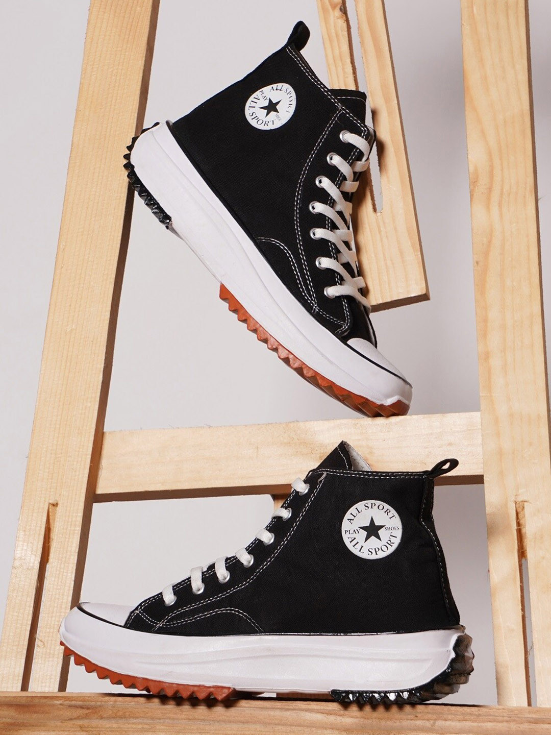 

Try Me Women Mid Top Lightweight Memory Foam Insole Canvas Contrast Sole Sneakers, Black