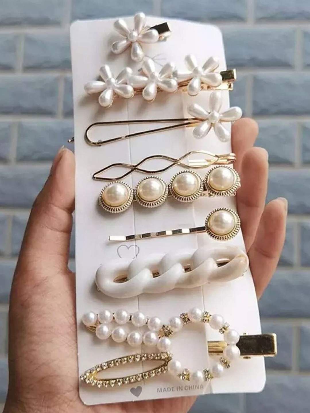 

Fashion Frill Set of 8 Beaded Alligator Hair Clip, White