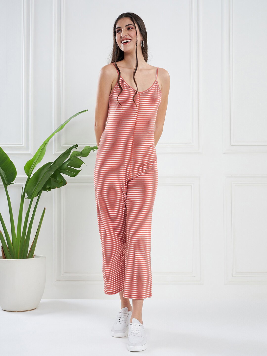 

KASSUALLY Rust Red Striped Basic Jumpsuit