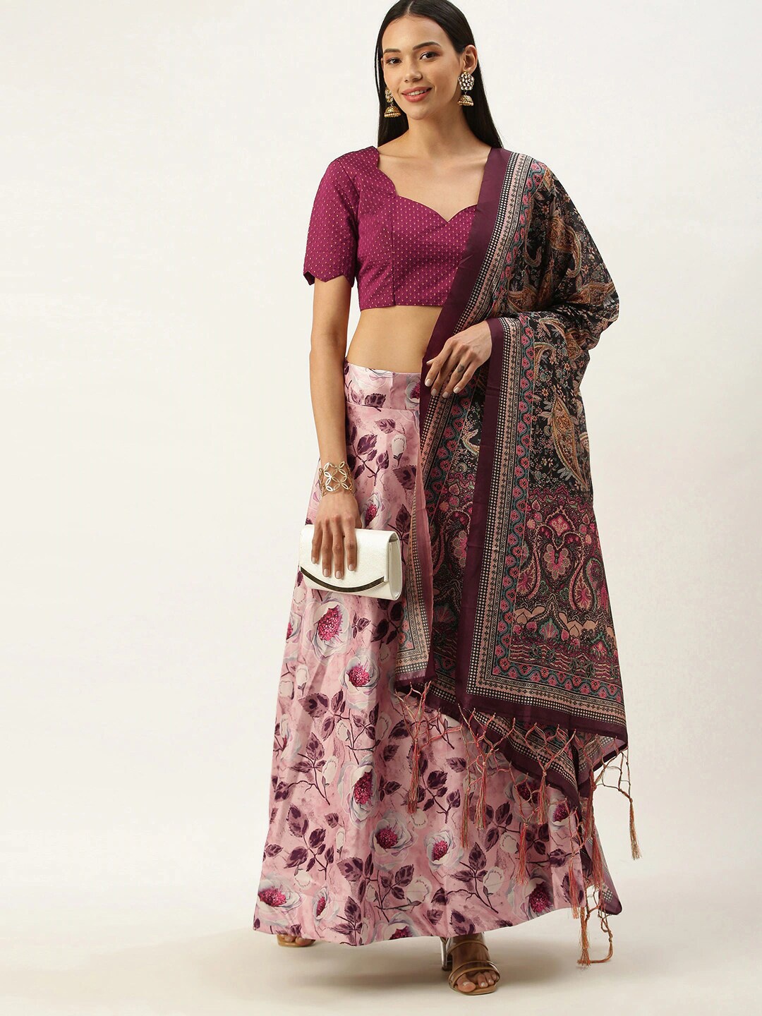 

Kaizen TEXO FAB Printed Semi Stitched Lehenga & Unstitched Blouse With Dupatta, Purple