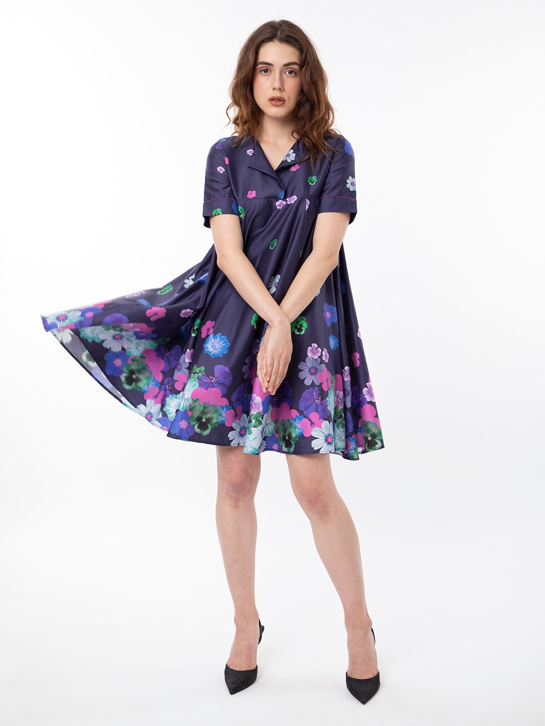 

RAREISM Circular Flare Floral Brunch Dress, Blue