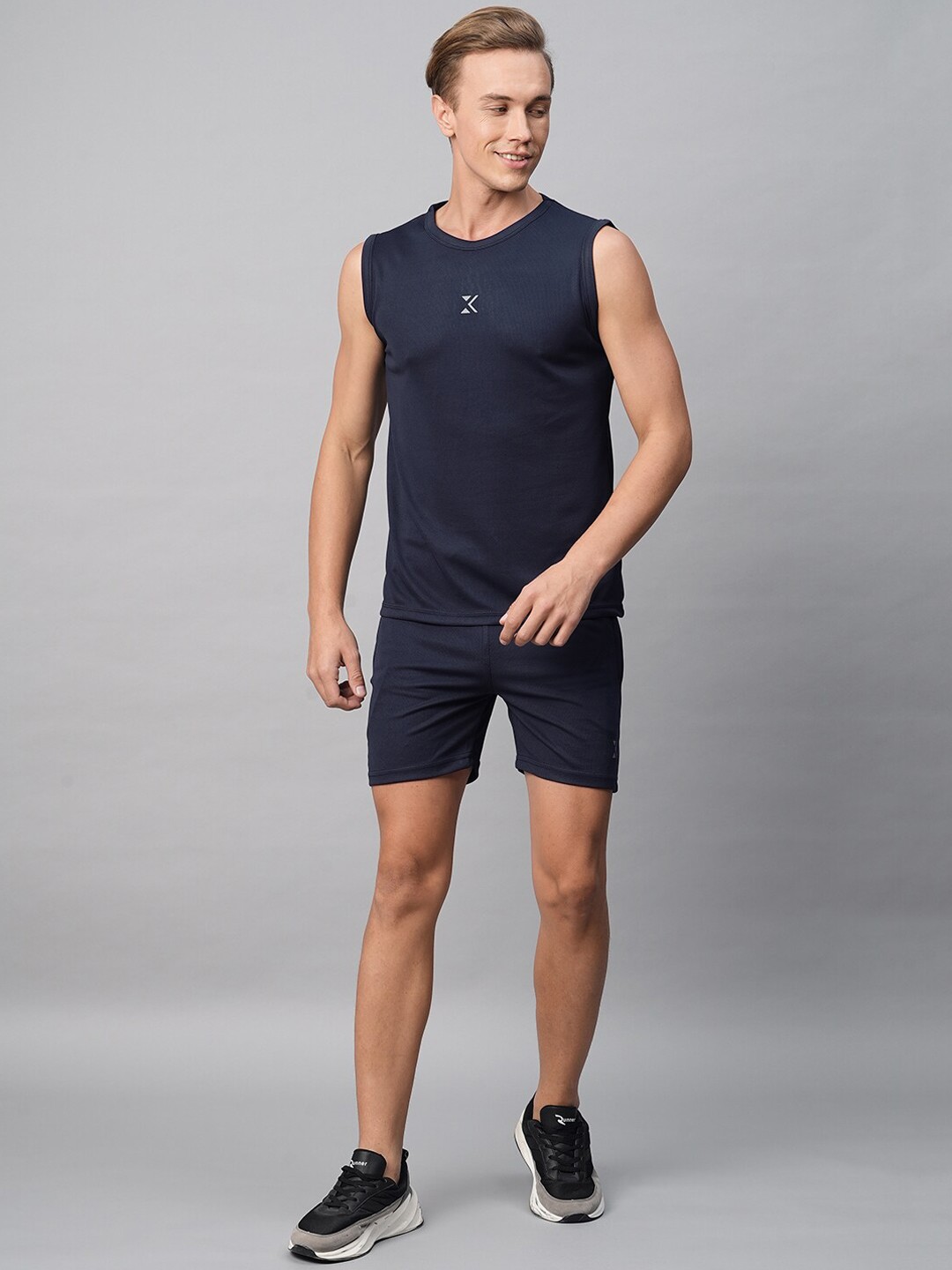 

KRAASA Printed Detail T-shirt & Shorts Co-Ord Set, Navy blue