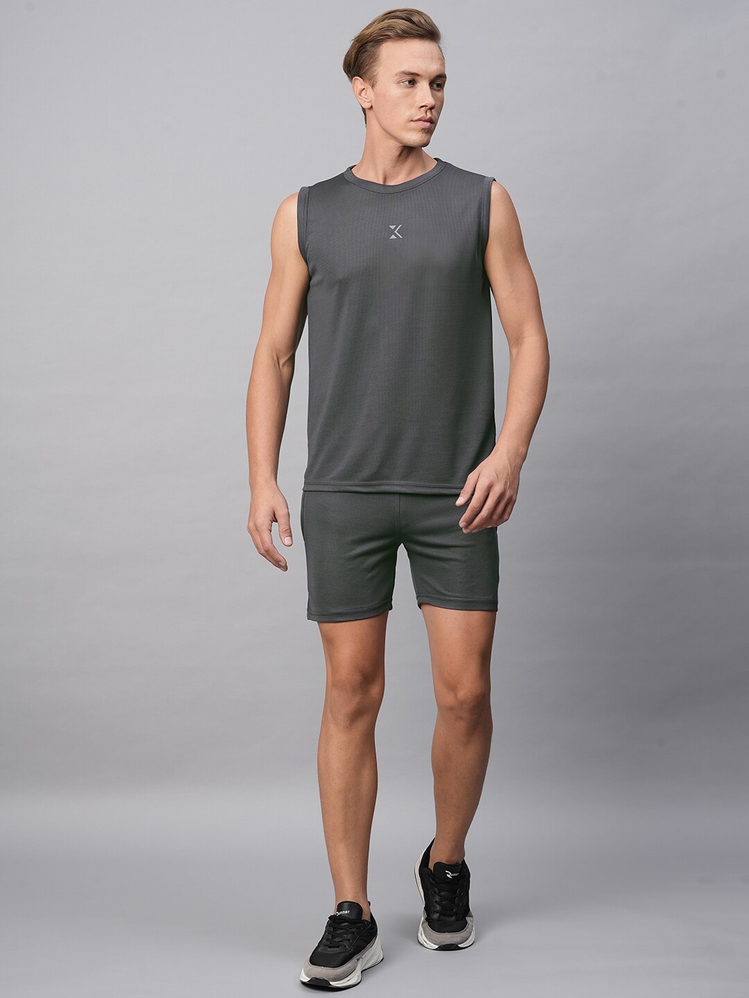 

KRAASA Sleeveless T-shirt With Shorts Sports Co-Ords Set, Grey melange