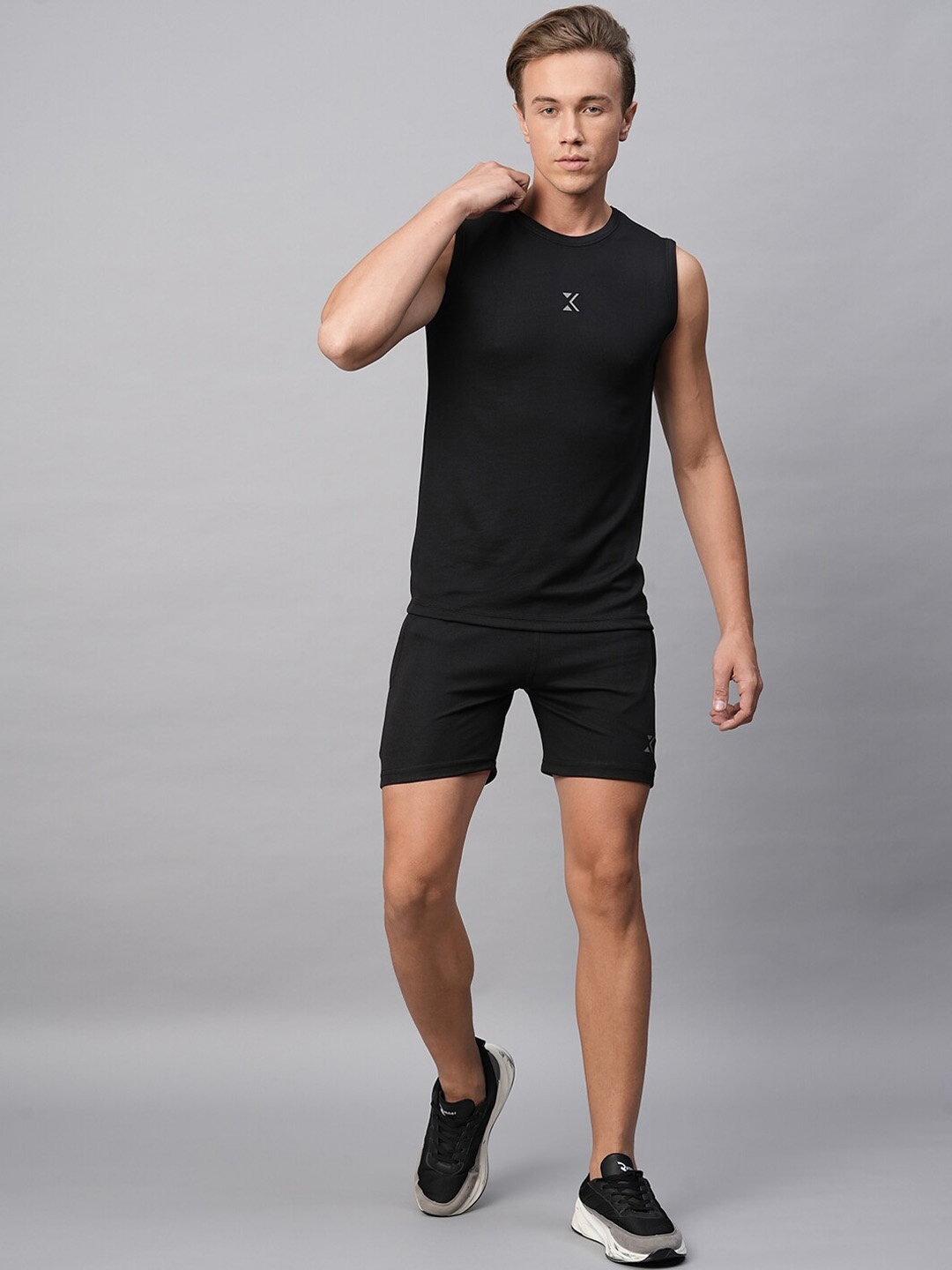 

KRAASA Sleeveless T-shirt With Shorts Sports Co-Ords Set, Black