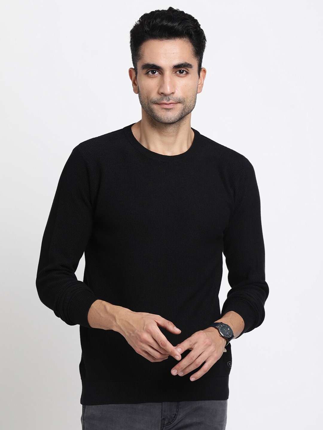 

Turtle Regular Fit Knitted Cotton Casual Pullover, Black