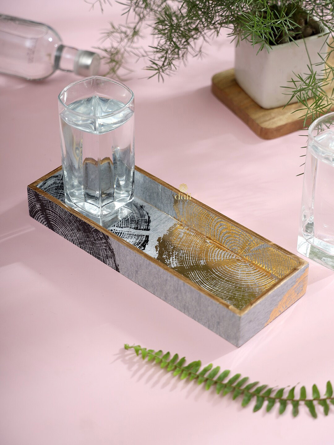 

DULI Silver-Toned & Golden Printed Serving Tray