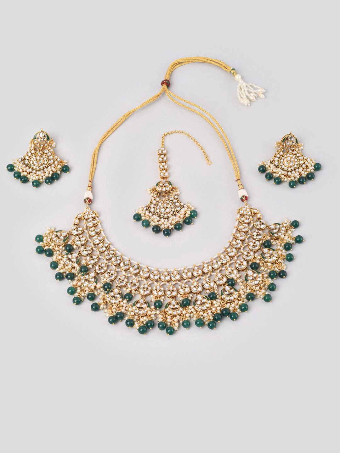 

phuljhadi Gold Plated Stone Studded & Pearl Beaded Jewellery Set