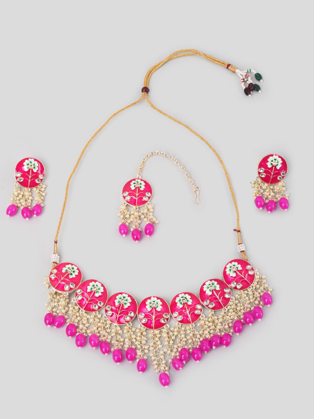 

phuljhadi Gold Plated Stone Studded & Pearl Beaded Jewellery Set