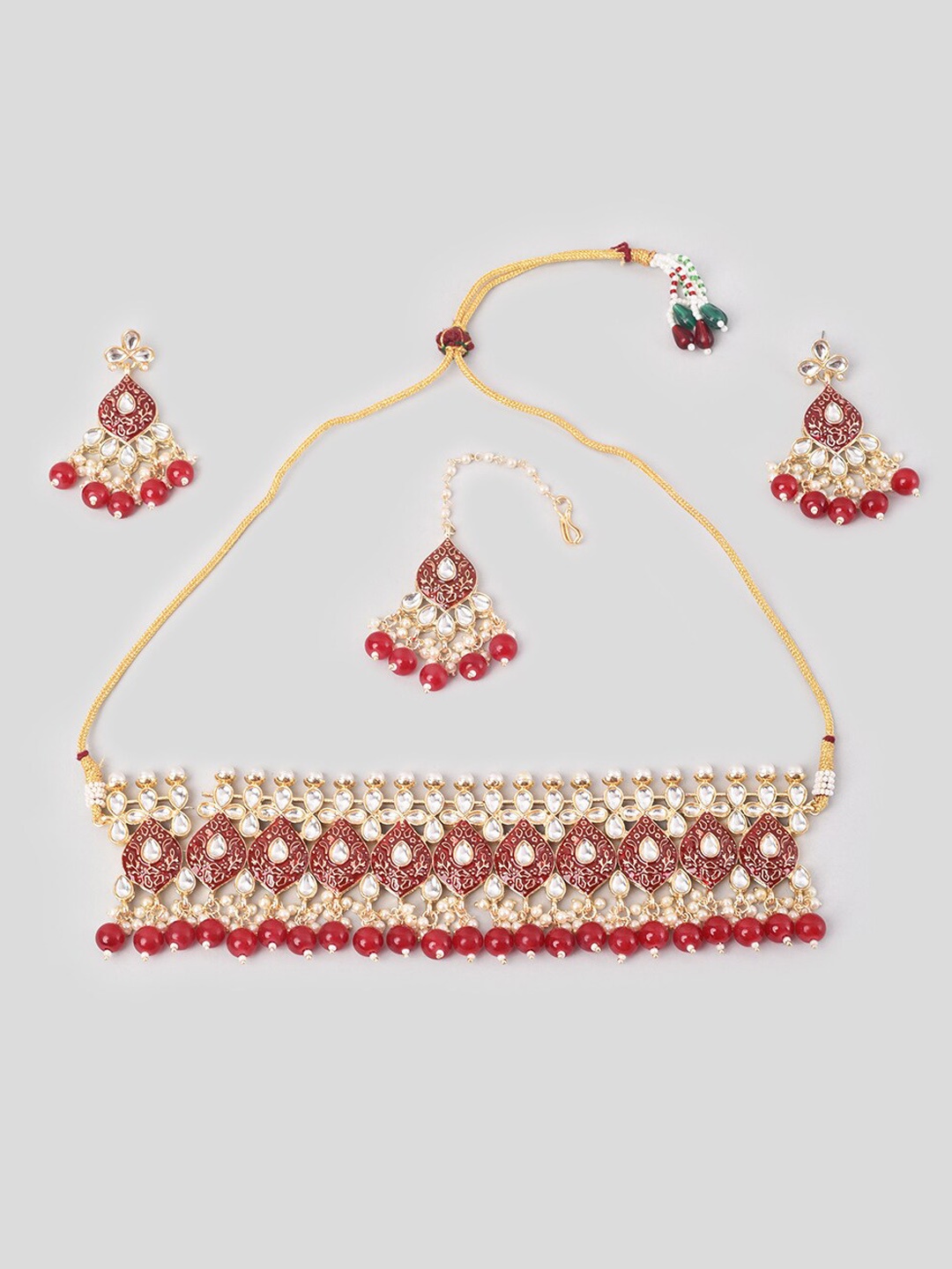 

Phuljhadi Gold Plated Stone Studded & Beaded Necklace Jewellery Set