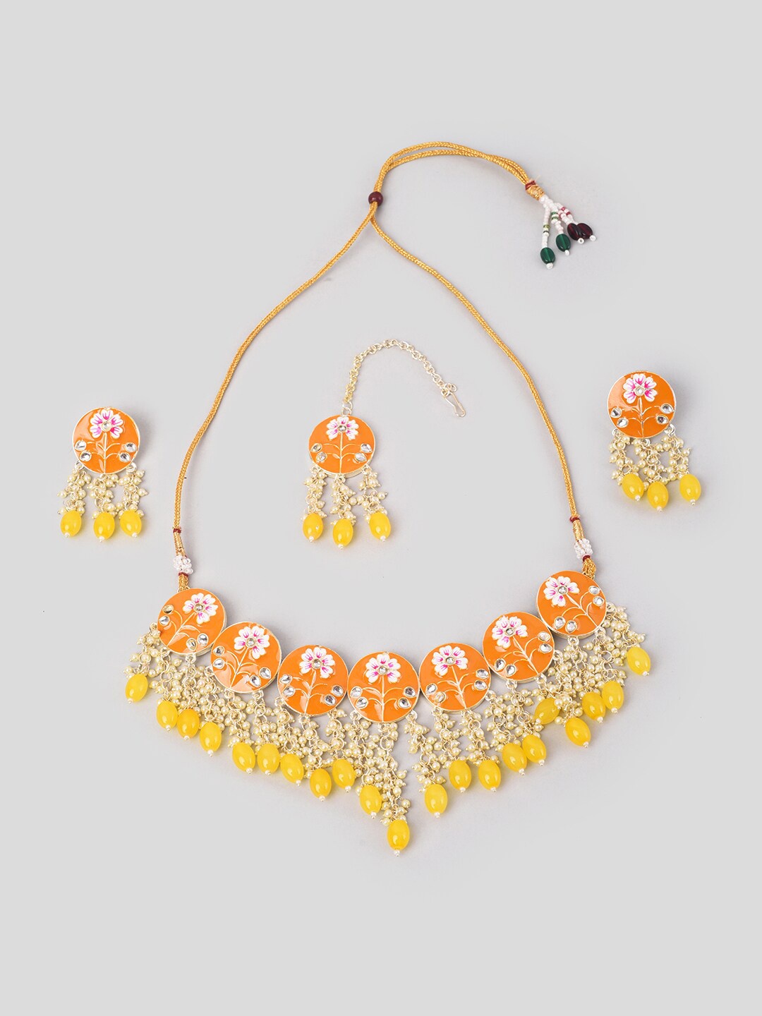 

phuljhadi Gold Plated Stone Studded & Pearl Beaded Jewellery Set