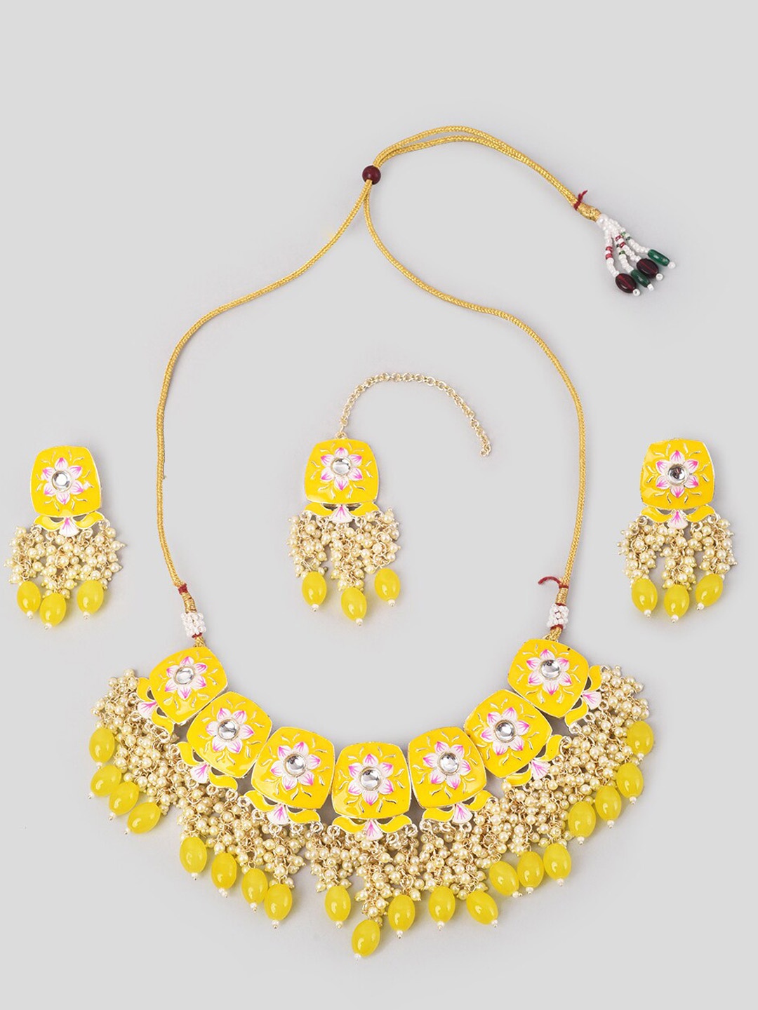 

phuljhadi Gold Plated Stone Studded & Pearl Beaded Jewellery Set