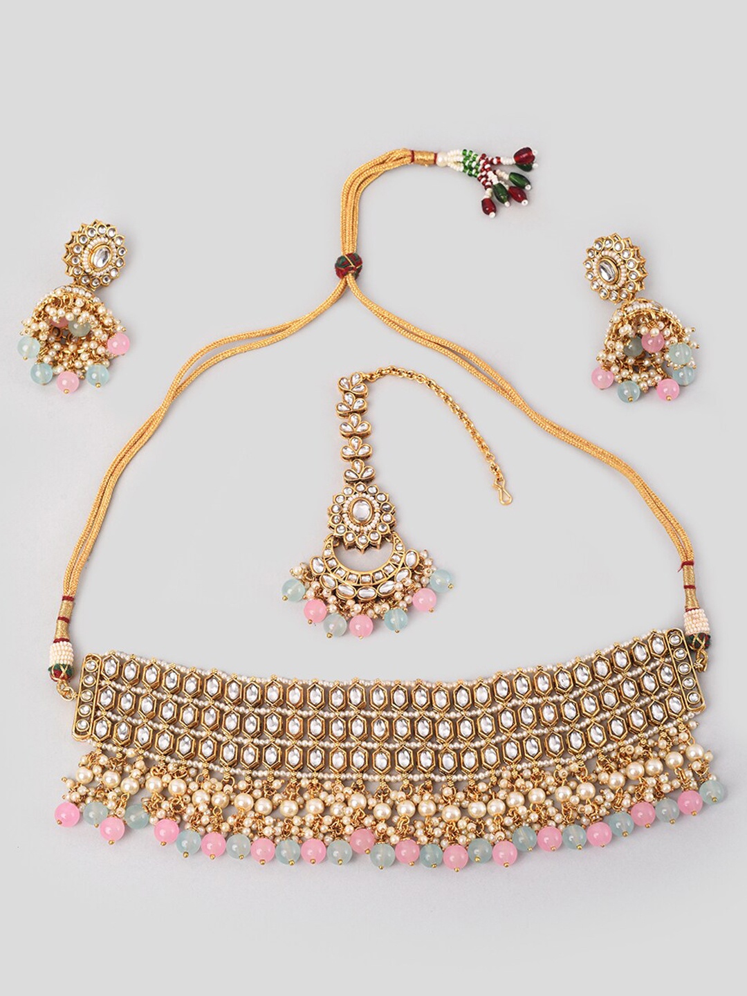 

phuljhadi Gold-Plated Stone-Studded & Pearl Beaded Jewellery Set