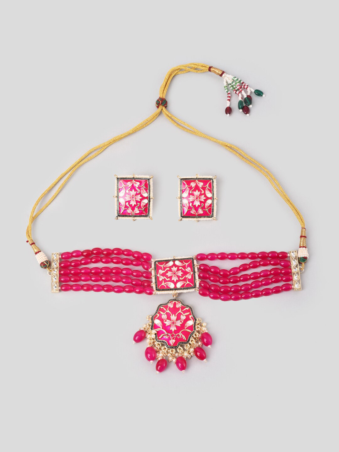 

Phuljhadi Gold-Plated Stone & Beads Studded Choker Necklace Jewellery Set