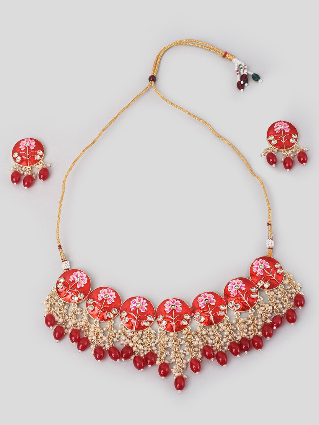 

phuljhadi Gold-Plated Stone-Studded & Pearl Beaded Jewellery Set