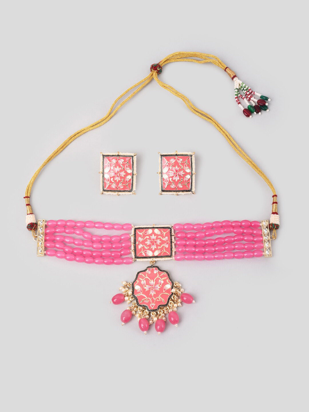 

phuljhadi Gold-Plated Stone-Studded & Beaded Jewellery Set