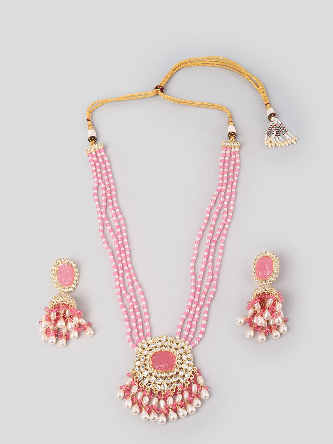 

phuljhadi Gold-Plated Stone-Studded & Pearl Beaded Jewellery Set