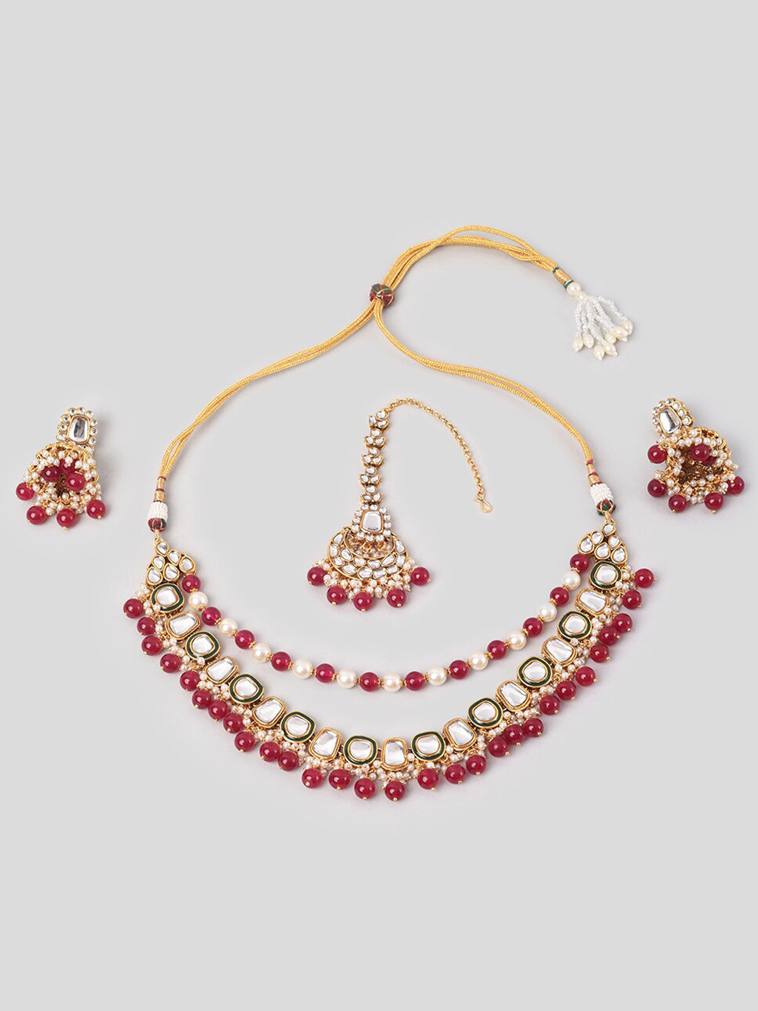 

phuljhadi Gold Plated Stone-Studded & Beaded Jewellery Set