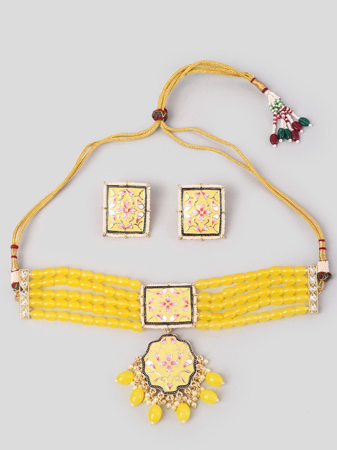 

phuljhadi Gold Plated Stone Studded & Pearl Beaded Jewellery Set