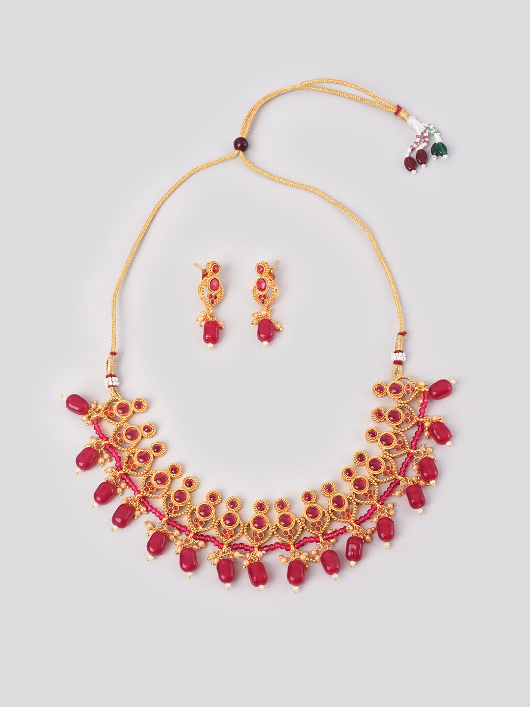 

phuljhadi Gold-Plated Stone-Studded & Beaded Jewellery Set