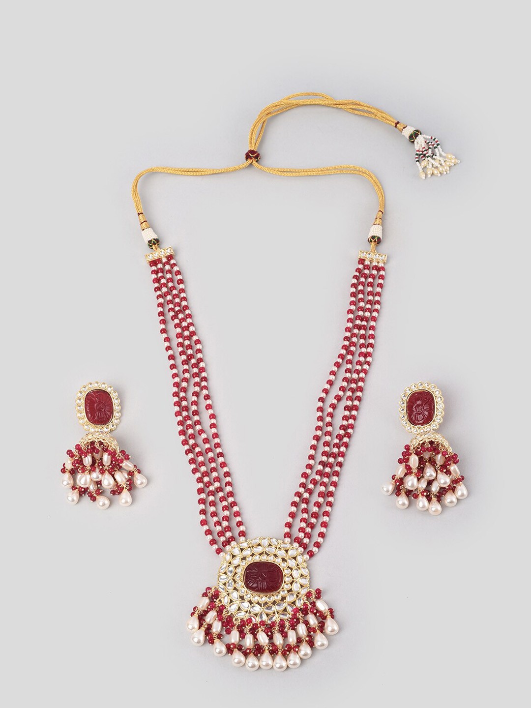 

phuljhadi Gold-Plated Stone-Studded & Pearl Beaded Jewellery Set