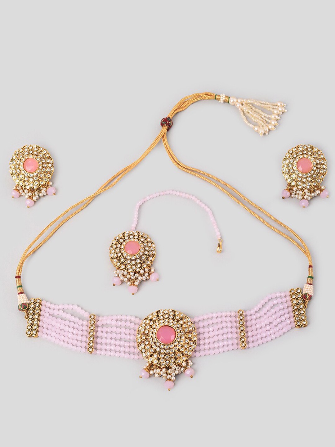 

phuljhadi Gold Plated Stone Studded & Beaded Jewellery Set