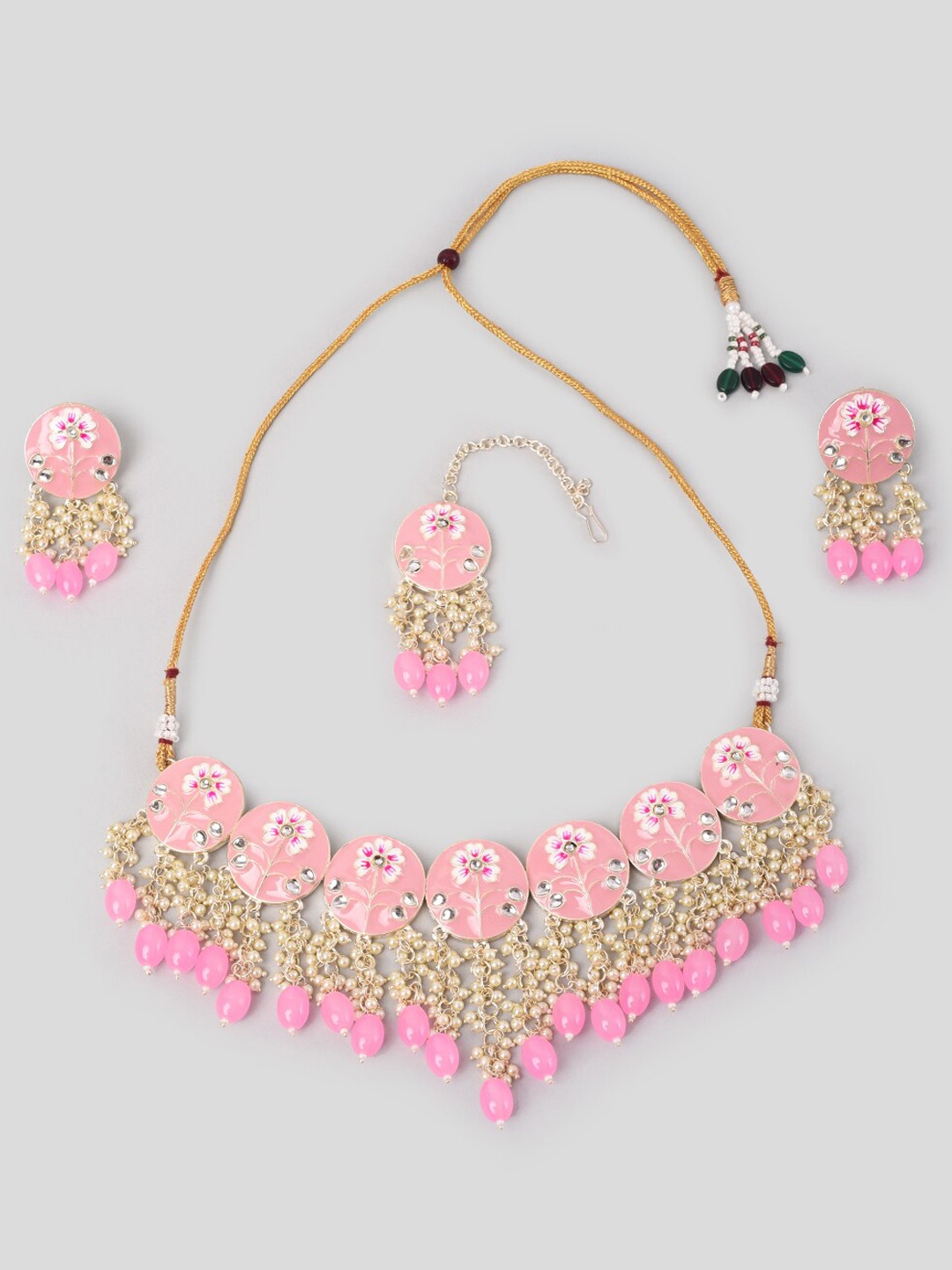 

phuljhadi Gold Plated Stone Studded & Pearl Beaded Jewellery Set