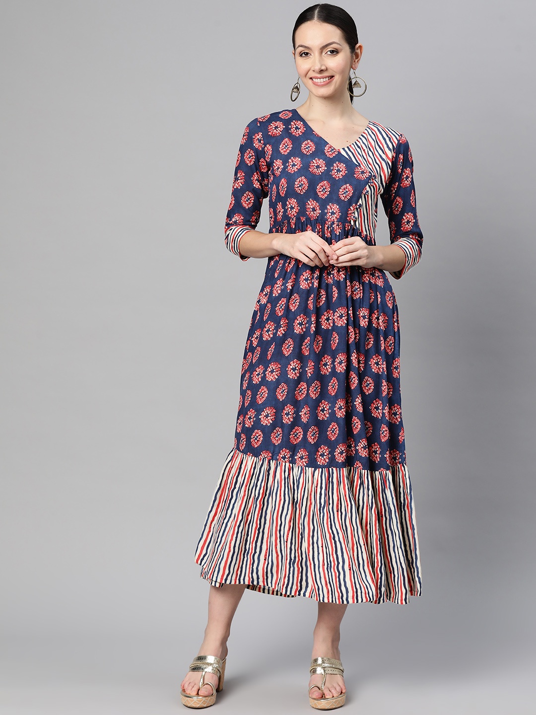 

Indibelle Floral Printed Wrap Maxi Dress, Navy blue