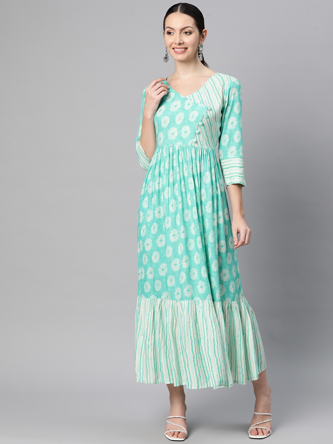 

Indibelle Floral Printed Wrap Maxi Dress, Sea green