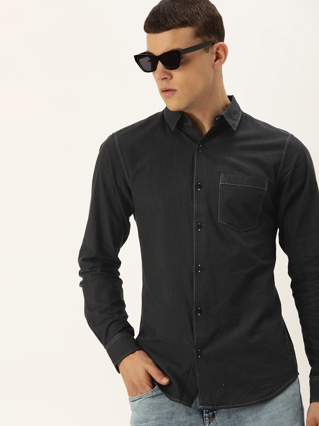 

Kook N Keech Men Relaxed Opaque Striped Pure Cotton Casual Shirt, Black