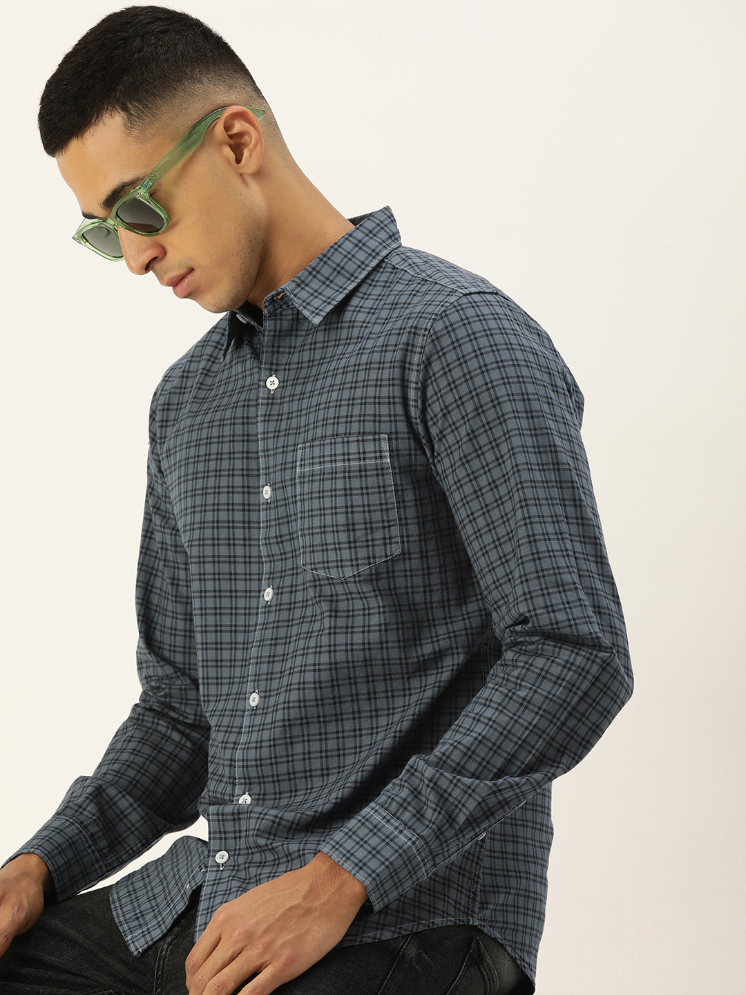 

Kook N Keech Men Relaxed Opaque Checked Pure Cotton Casual Shirt, Grey