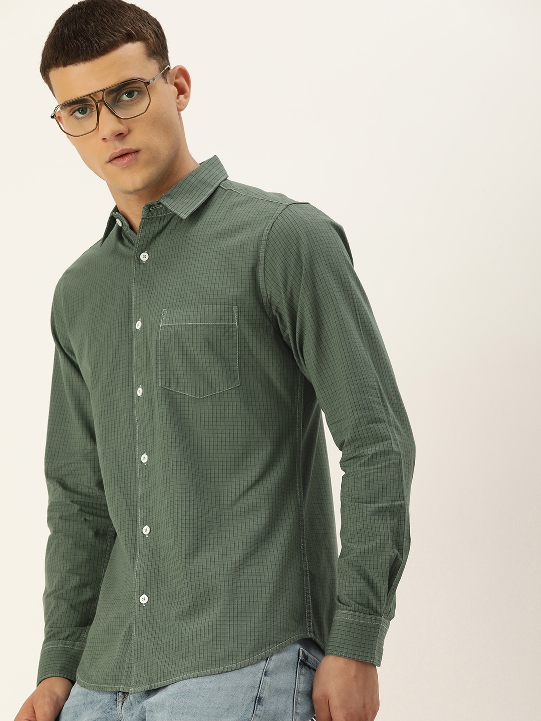 

Kook N Keech Men Relaxed Opaque Checked Pure Cotton Casual Shirt, Olive