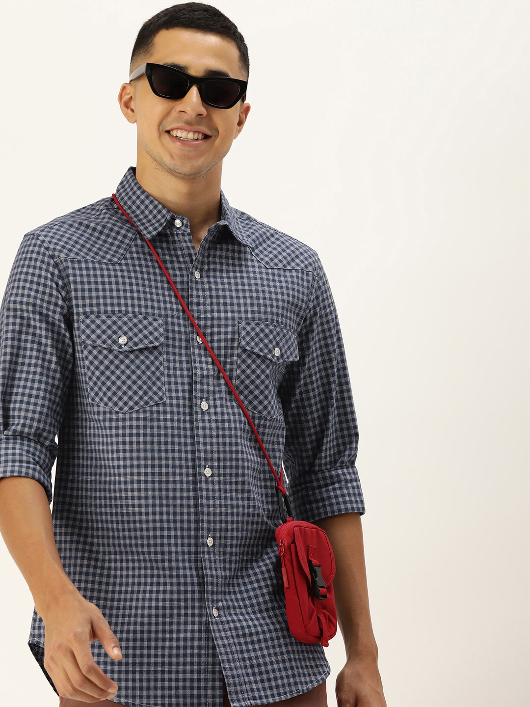 

Kook N Keech Men Relaxed Opaque Checked Pure Cotton Casual Shirt, Navy blue