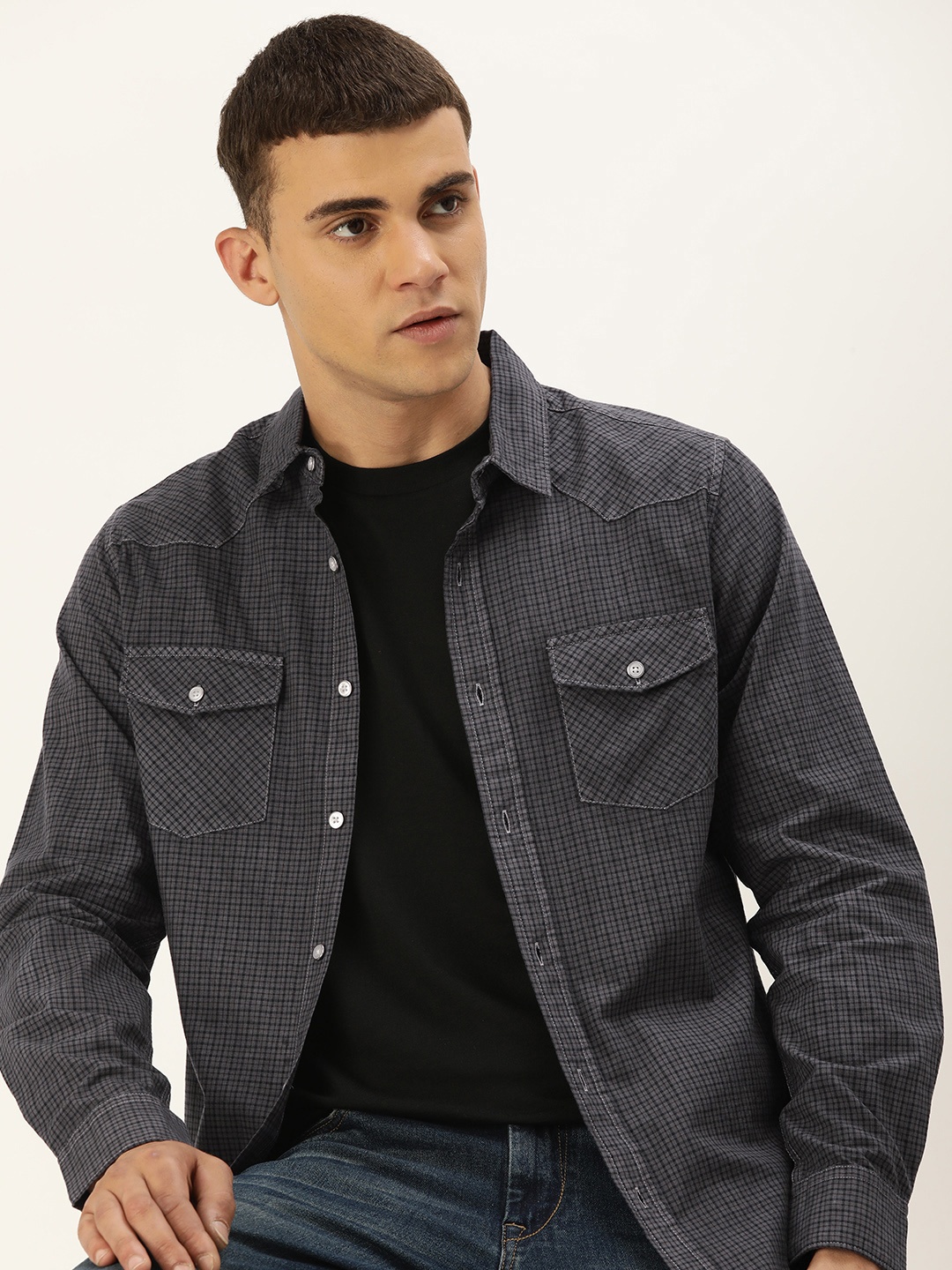 

Kook N Keech Men Relaxed Opaque Checked Casual Shirt, Charcoal