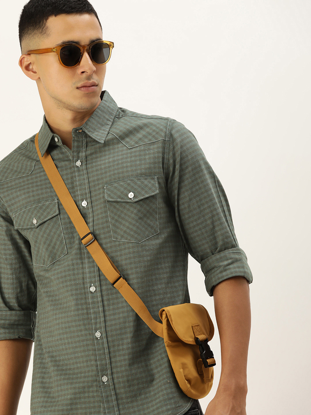 

Kook N Keech Men Relaxed Opaque Checked Pure Cotton Casual Shirt, Olive