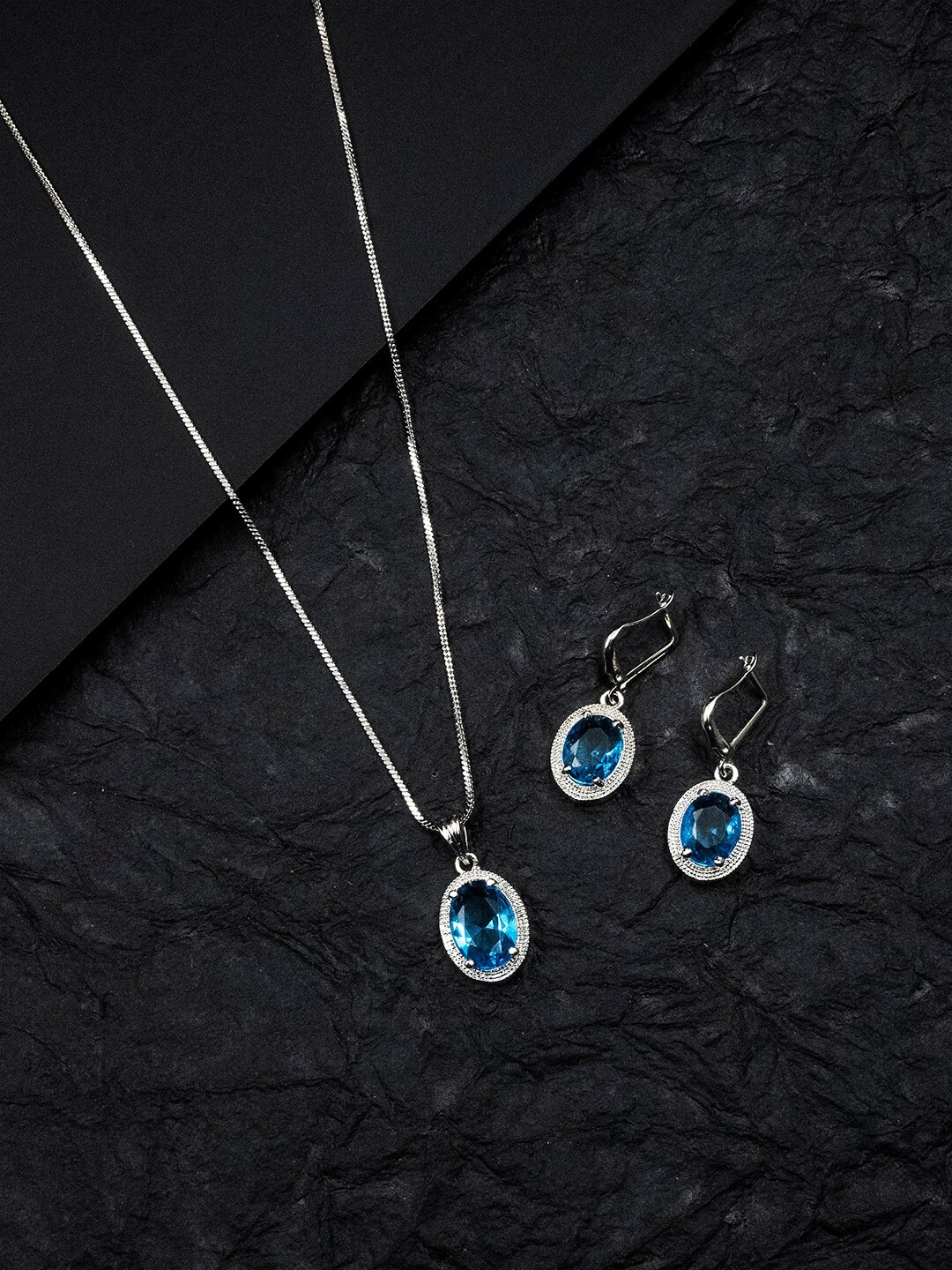 StileAdda Silver-Plated Pendant Set, Turquoise blue
